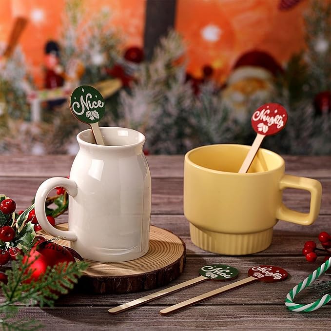 Jinei 120 Pcs Christmas Wooden Coffee Stirrers Wood Cocktail Coffee Stir Sticks Disposable Drink Stirrers for Stirring Hot Chocolate Milkshake Restaurant Home Office (Classic Style)