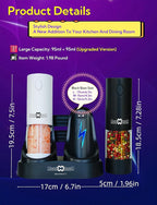 Electric Salt and Pepper Grinder Set with USB Charging Base, Upgraded 95ml Larger Capacity, Adjustable Coarseness, ABS Automatic Pepper Mill with One-Hand Operation, 2 Pack(Black+White)