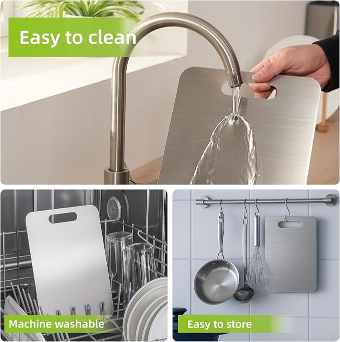 Stainless Steel Cutting Boards for Kitchen, 304 Steel Chopping Boards for Meat, Fruits & Break, Non-Slip, Dishwasher Safe, Pack of 3 (15.3"x11", 13.4"x9", 11.8"x8")