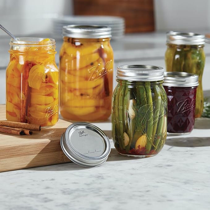 Ball Wide Mouth Glass Mason Jars with Lids and Bands, Used for Canning, Pickling, Juice, Jam, Jelly, Quart Size 32 Ounce (Pack of 6)