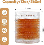 Hobnail Drinking Glasses Set of 6,12 oz Vintage Glassware Set Cocktail Glass Set, Embossed Clear Water Tumbler,for Beer, Whiskey,Juice and Various Mixed Drinks (12oz Clear)