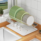 Dish Rack with Drip Tray, Stainless Steel 3-Tier Collapsible Drainer Dish Drying Rack for Kitchen Counter, Sink, Countertop,Cutlery, Dishes Utensils Flatware Holder Set, Reversible Cup Draining Rack