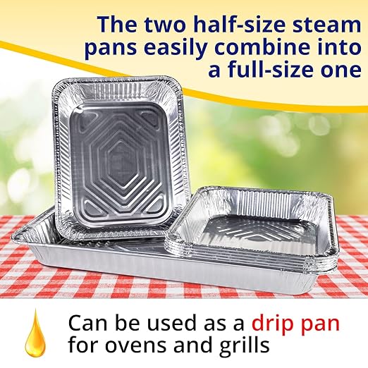 IDL Packaging Half-Size Aluminum Steam Table Pans - Medium, 13" x 11" x 2" (pack of 10) - Disposable Foil Pan for Grilling, Roasting, BBQ, Cooking, Baking, Freezing