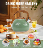 Stovetop Whistling Tea Kettle 3.2QT - Stainless Steel with Wood Grain Handle, Loud Whistle Kettle for Tea, Coffee & Milk, Ergonomic Grip & Balanced Pour Spout (Emerald Green)