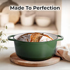 Zulay Kitchen 5 Quart Enameled Cast Iron Dutch Oven with Lid,Silicone Trivet & Heat Pad – Premium Durability & Oven Safe up to 500°F – Heavy Duty Cookware Perfect for Bread Baking, Stews, Braising & Roasting – Green