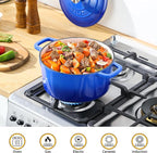 Velaze 6 QT Enameled Dutch Oven Pot with Lid, Cast Iron Dutch Oven with Dual Handles for Sourdough Bread Baking, Cooking, Non-stick Enamel Coated Cookware (Blue)