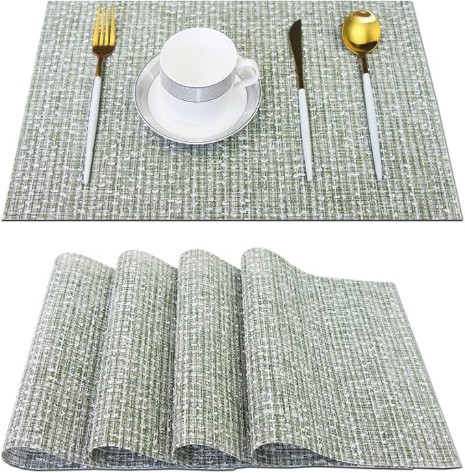PIGCHCY Elegant Placemats Set of 4 Blended Woven Heat Resistant Durable Placemats Washable Easy to Clean Table Mats for Dining Room and Decorate (Colorful Green)
