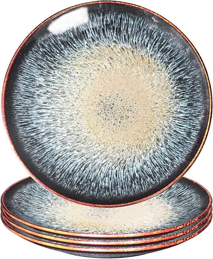 Ceramic Dinner Plates lunch plate Set of 4, for buffet, Steak, Bread, Risotto, Pasta, Salad- Microwave and Dishwasher Safe, Scratch Resistant durable, 10 IN Black