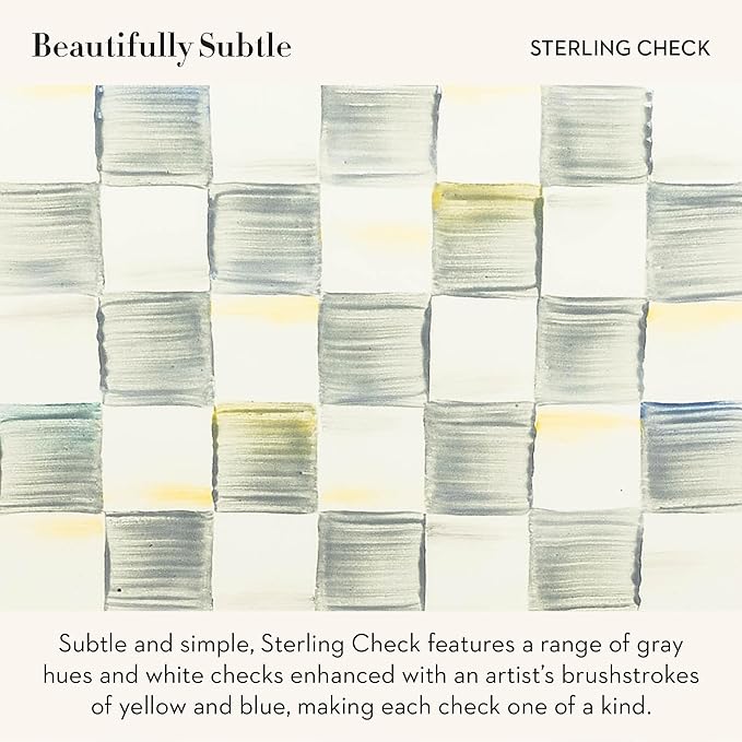 MACKENZIE-CHILDS Enamel Tea Kettle, Stylish Tea Kettle for Stovetop, Grey-and-White Sterling Check, 2 Quarts