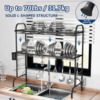 MOUKABAL Dish Drying Rack - Stainless Steel Over The Sink Dish Drying Rack (Expandable Length), 2 Tier Large Dish Rack with Utensil Holder, 32.3" - 33.9"(L) x 11.4"(W) x 32.3"(H) Black