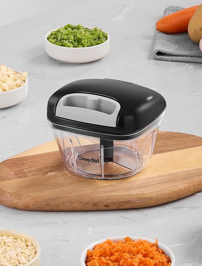 Manual Food Processor Vegetable Cutter, Geedel Pull Chopper with String, Food Chopper Vegetable Cutter for Veggies, Fruits, Salad, Onion, Nuts, etc, 2 Cup(500ml), Black