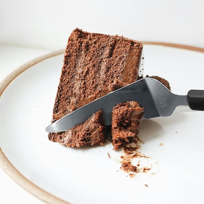 Premium Black Pie Server Spatula Set - Stainless Steel Smooth & Serrated Cake, Pizza & Dessert Cutter Knife | Right/Left Handed Friendly Kitchen Utensil
