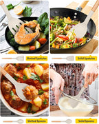 Pack of 4 Silicone Cooking Utensils Set, Non Stick Solid Spatulas and Heat Resistant Slotted Spoons with Wooden Handle, Ideal Wood Kitchen Utensils Set for Frying,Serving,Turning,Stirring (KHAKI)