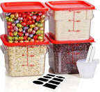 4QT NSF Food Storage Containers with Lids: 4 PCS [Total Food Grade][Hot&Cold Resistant] Commercial Clear Food Storage Containers for Restaurant Kitchen Proof Dough, Measuring Spoons Included(Red)
