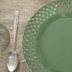 Graceful Basketweave Wide Rim 12 inch Dinner Plates, Extra Large Round Platter Scallop Serving Tray Set of 4, for Restaurant, Kitchen, Party, Home, Wedding, Gift, Microwave Dishwasher Safe, Sage Green