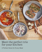 KITEXPERT Non Stick Frying Pans, Titanium Ceramic Skillet Set for Cooking, 8" 9.5" 11" Non Toxic Ceramic Pans with Stay Cool Handle, PFAS & PTFE & PFOA Free, Dishwasher and Oven Safe, Grey