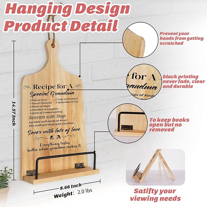 Gifts for Grandma, Grandma Gifts for Mothers Day from Grandkids, Cookbook Stand, Birthday Gift Recipe Book Holder Stand, Kitchen Baking Presents, Best Grandma Ever