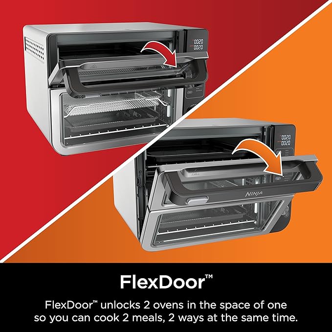 Ninja DCT401 12-in-1 Double Oven with FlexDoor, FlavorSeal & Smart Finish, Rapid Top Convection and Air Fry Bottom , Bake, Roast, Toast, Air Fry, Pizza and More, Stainless Steel