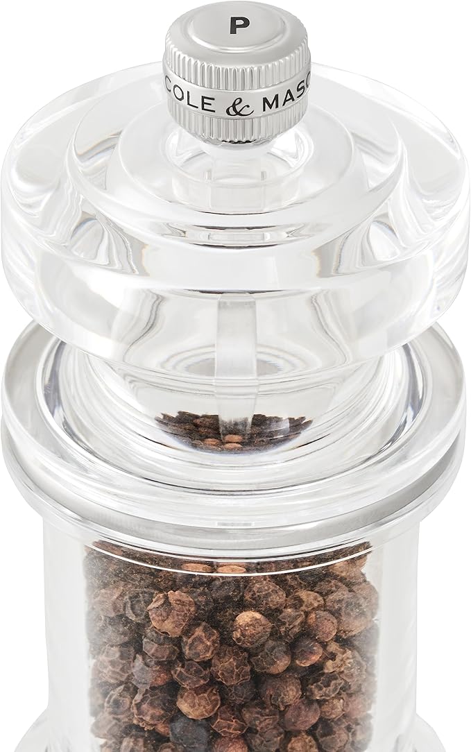 Cole & Mason 675 Refillable Spice Mill - Kitchen & Home Accessory - Salt & Pepper Grinder Set - Salt & Peppercorn Included - Acrylic - Salt & Pepper Set 4.5"