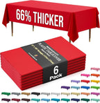 Party Solids 66% Thicker Premium Plastic Table Cloth Rectangle Table Cover 0.5 Mil 6 Pack Red Table Cloth 54 Inch x 108 Inch Disposable Tablecloth Won't Tear Easily Like Cheap Thin Brands