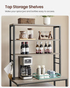 VASAGLE Coffee Bar, 31.5 Inches Baker's Rack for Kitchen with Storage, 6-Tier Kitchen Shelves with 6 Hooks, Microwave Stand, Industrial, Greige and Black UKKS019B02