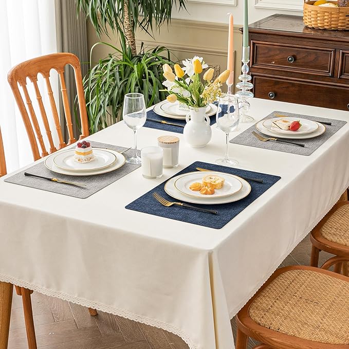 Romanstile Reversible Vinyl Placemats Set of 8, Faux Leather 100% Waterproof Oil-proof Wipeable Place Mats, Heat Resistant Dual Sided Table Mats for Kitchen/Dining/Party (Grey Nave Blue, 12 x 17 Inch)