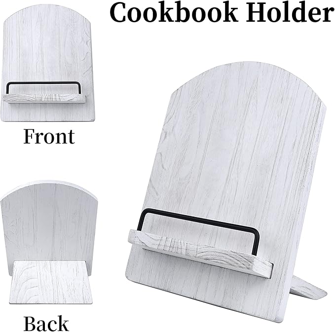 Wood Cookbook Stand Cookbook Holder: Kitchen Adjustable Cookbook Holder Recipe Stand for Counter White