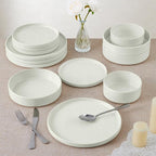 E-far Dinnerware Sets for 6, 18-Piece Stoneware Plates and Bowls Set, Modern Kitchen Dinning Dishware, Chip and Scratch Resistant, Microwave & Dishwasher Safe, Speckled White