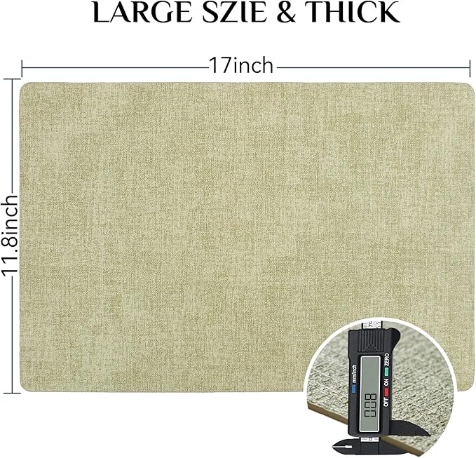 Softalker Vinyl Placemats Set of 8 - Faux Leather Heat Resistant Place Mats, 100% Waterproof Oilproof Wipe Clean Table Mats for Indoor & Outdoor Use, 17’’×12’’, Grass Green