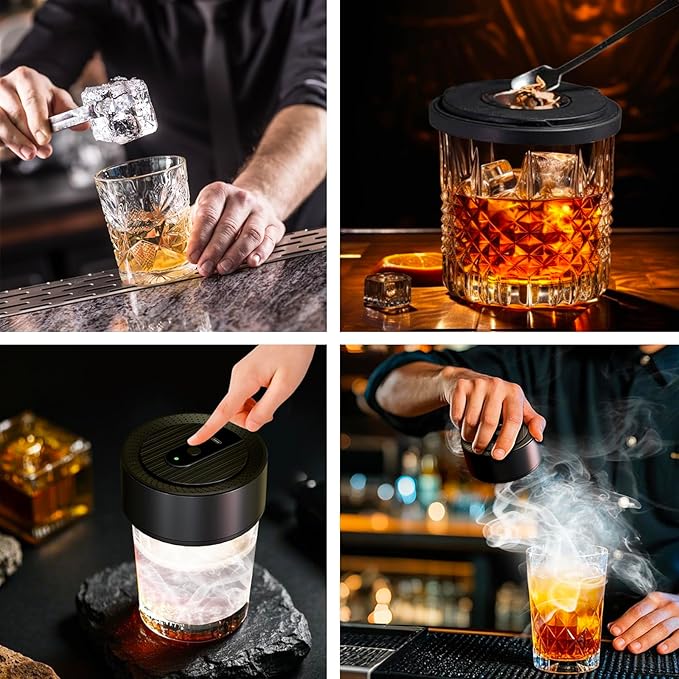 Electric Whiskey Smoker Kit with 12 Wood Chips, Rechargeable Cocktail Smoker Kit Built-in Lighter, No Butane Needed, Bourbon Whiskey Gifts for Men, Dad, Husband – Birthday, Christmas, Anniversary