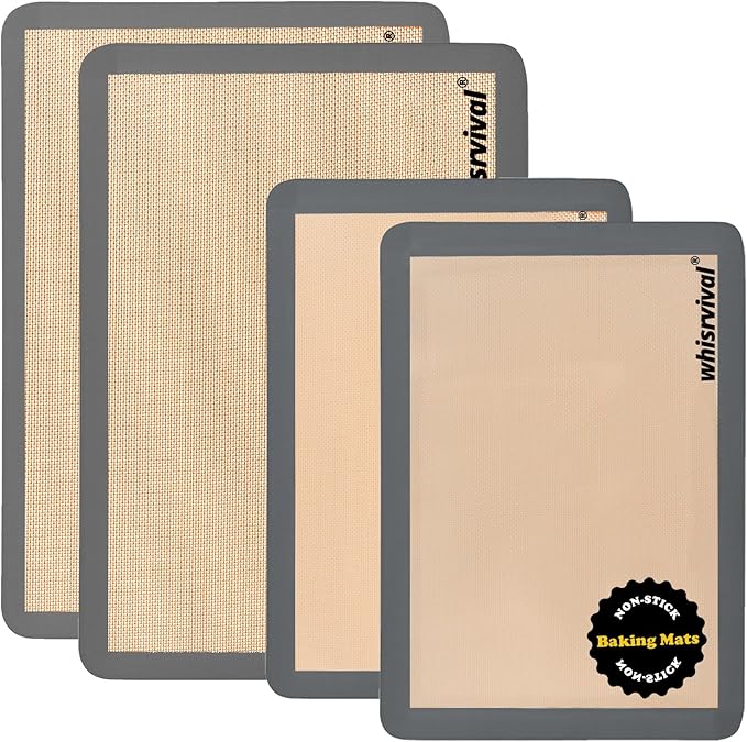 4 Pack Silicone Baking Mat, Non-Stick Silicone Baking Sheet, Food Safe, 480℉ Heat Resistant, 2 Half & 2 Quarter (Grey)