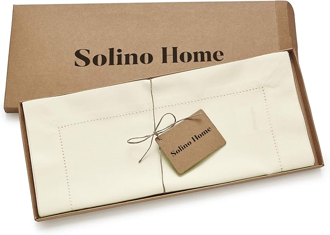 Solino Home Ivory Table Runner 144 Inches Long - Cotton Linen Hemstitch Extra Long Table Runner 14 x 144 Inch for Summer, Fall, Autumn