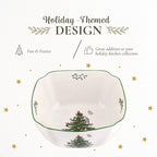 Spode Christmas Tree 10-Inch Square Serving Bowl - Durable Porcelain Bowl for Appetizers & Holiday Dishes - Iconic Christmas Design with Green Trim - Microwave & Dishwasher Safe for Festive Gatherings