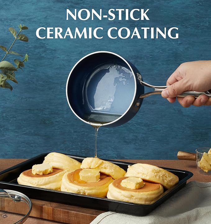 KOCH SYSTEME CS Nonstick Sauce Pan with Lid 1QT & 2QT & 3QT, 6pcs Nonstick Saucepan Set with Cool-Touch Handles, Pot Set with Ceramic Coating, Induction Compatible Sauce Pan, Oven Safe, Gradient Blue