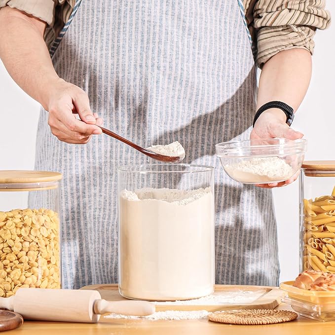 Glass Storage Containers with Lids, Glass Jars with Bamboo Lids, Large Food Storage Jar, Sugar, Pantry Storage Container for Pasta Rice Flour Oats Nuts Tea Spice (Round 27oz*2+54oz*2+100oz*2)