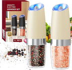 CIRCLE JOY Gravity Electric Salt and Pepper Grinder Set Automatic Salt and Pepper Grinder Set with LED Light, Battery Operated, Adjustable Coarseness, Large Capacity, for Home Kitchen BBQ, Beige