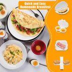 4pcs Microwave Breakfast Set, Including Non-Stick Omelet Maker 2 Cavity Egg Poacher Bacon Baking Tray Potato Rack Easy to Use Microwave Cookware Cooker