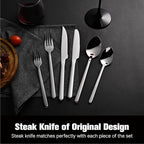 KINGSTONE 48-Piece Silverware Set with Steak Knives, Flatware Set for 8, Stainless Steel Tableware Cutlery Set for Home Restaurant, Mirror Finish,Modern Design