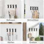 Self Adhesive Coat Hooks for Hanging: Heavy Duty Stainless Wall Hook for Towel, Backpack, Hat, Sturdy Metal Hanger, 6-Pack, Matt Black