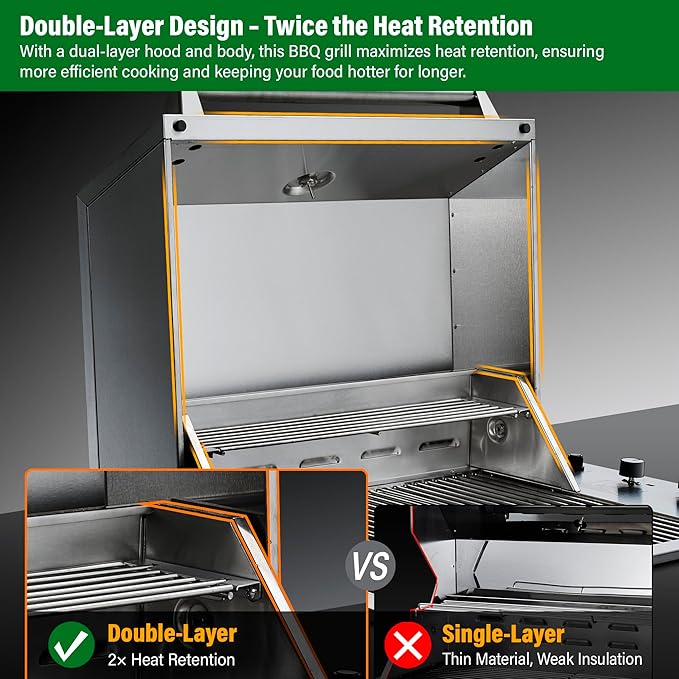 34-Inch Premium Built-In Liquid Propane Griddle for Outdoor Kitchen, 3-Burner Heavy Duty Stainless Steel Flat Top Grill with Lid, 48,000 BTUs, Large Cooking Area for BBQ Island, Outdoor Cooking,Silver