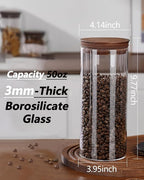 50 oz Coffee Canister with Scoop and Wooden Lids, Airtight Glass Coffee Jars Set of 2 for Ground Coffee, Coffee Beans Storage Container with Lids for Kitchen Brown Sugar, Coffee Bar