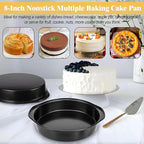 8 Inch Cake Pan, Nonstick 4 Pack Round Cake Pans with 100PCS Pre-cut Parchment Paper for Birthday Christmas, Durable Circle Cake Pan Sets with Handle for Baking Multi-Layer Cakes, Dishwasher Safe