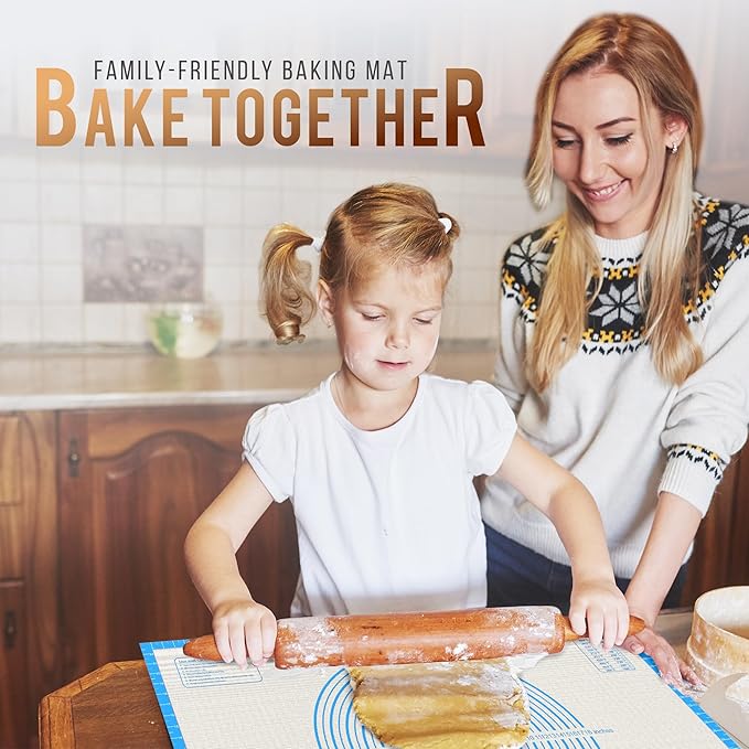 28 * 20 inches Blue, Non-Slip Silicone Baking Sheets - Baking Mat with 0.7mm Thickness - Non-Stick Pastry & Cookie Mat for Kitchen Counter for Rolling Out Dough with Measurements.
