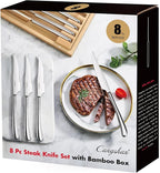 Cangshan 1027044 Rain II Series 8-Piece 420 Stainless Steel Forged Steak Knife Set in Bamboo Storage Chest