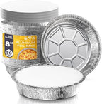 Fit Meal Prep 50 Pack 8” Round Aluminum Foil Pans with Lids, 8 inch Take Out Containers with Cardboard Covers for Freshness, Heavy Duty Disposable Baking Pie Pan for Cooking, Freezer & Oven Safe