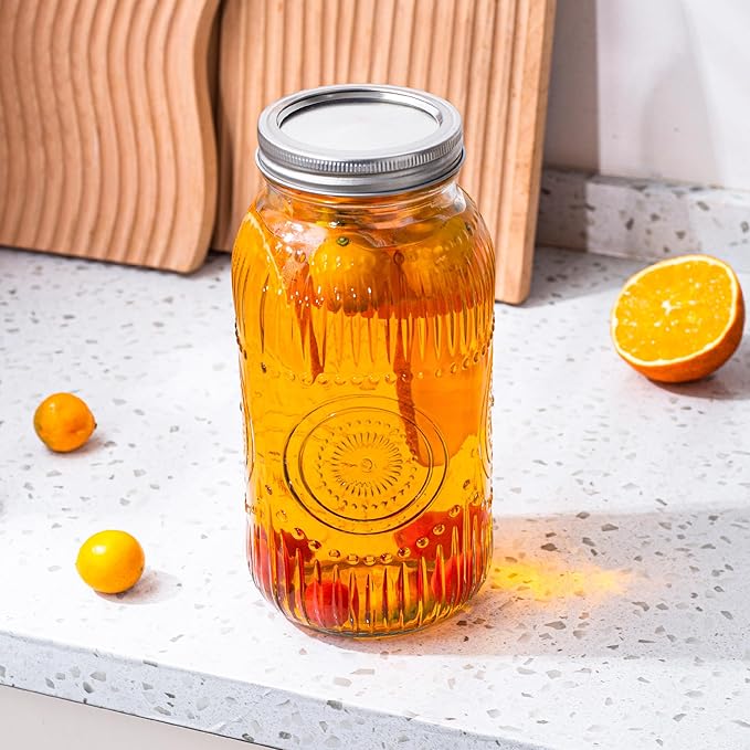 Amzcku 64oz vintage Mason Jars with Lids, Wide Mouth 2 Quart Canning Jar Half Gallon, Safe For Storage, Canning, Pickling, Preserving, Fermenting, DIY Crafts & Decor 3 Pack