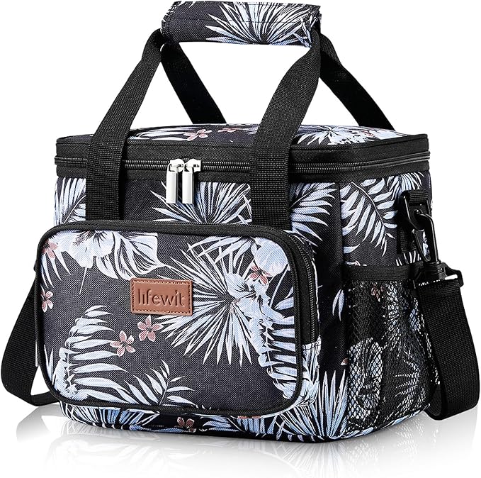 Lifewit Medium Lunch Bag Insulated Lunch Box Soft Cooler Cooling Tote for Adult Men Women, Flower 12-Can (9L)