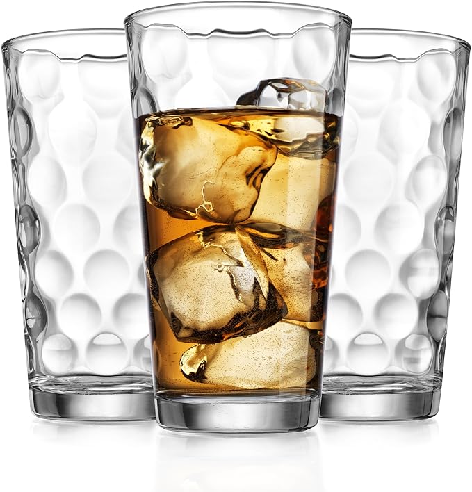 Home Essentials & Beyond Drinking Glasses Set of 4 Highball Glass Cups Bar Glasses, Uses for Juice, Water, Cocktails, Beverages, and Iced Tea. Dishwasher Safe