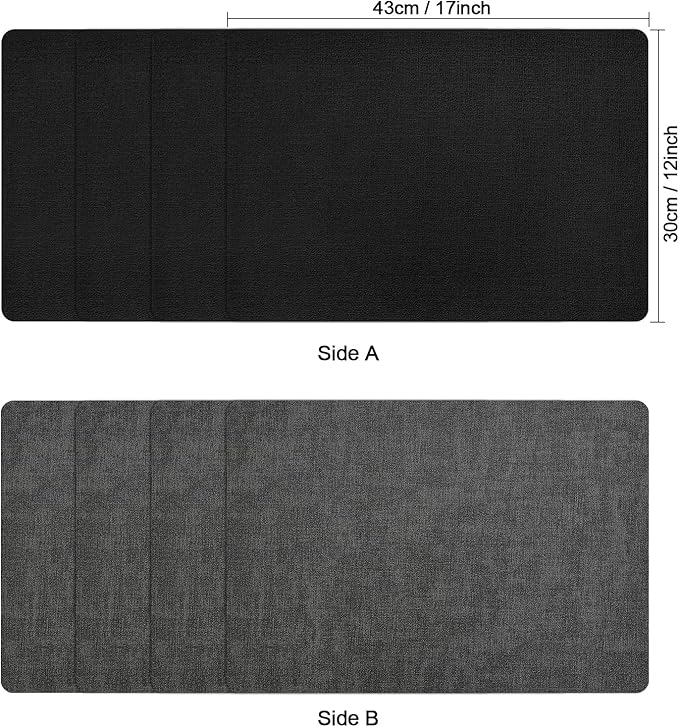 Myir JUN Dual Sided Placemats, Faux Leather Set of 8 for Dining Table, Non-Slip Washable Heat Resistant Indoor Outdoor Table Mats (Gray Black)