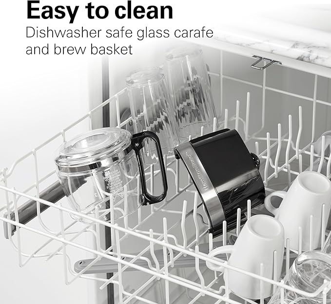 Hamilton Beach 5 Cup Drip Coffee Maker with Easy FrontFill Basket, Compact Design, Works with Smart Plugs, Glass Carafe, Auto Pause and Pour, Black & Stainless Steel (46112)
